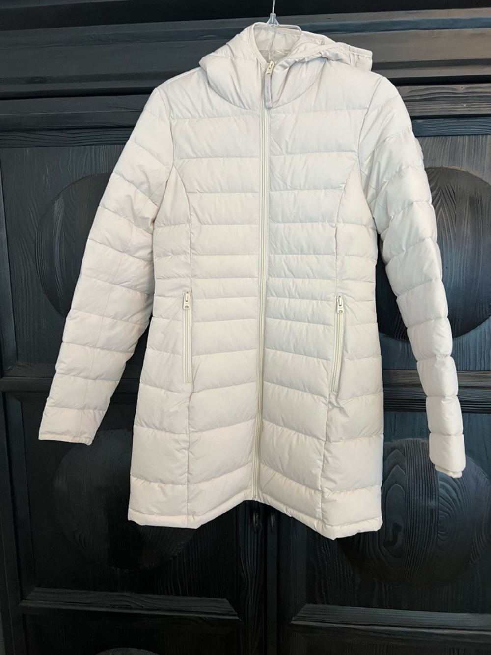 Abercrombie and Fitch Long Stretch Lightweight Puffer w/ Hood - Beige